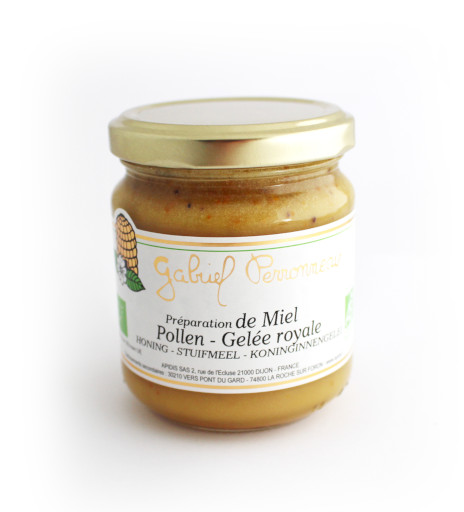 Miel crémeux (225g) + pollen (15g) + gelée royale (10 g) BIO — Carton de 6 pces