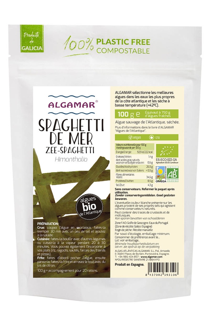 Algue spaghetti de mer BIO 5 x 100 gr