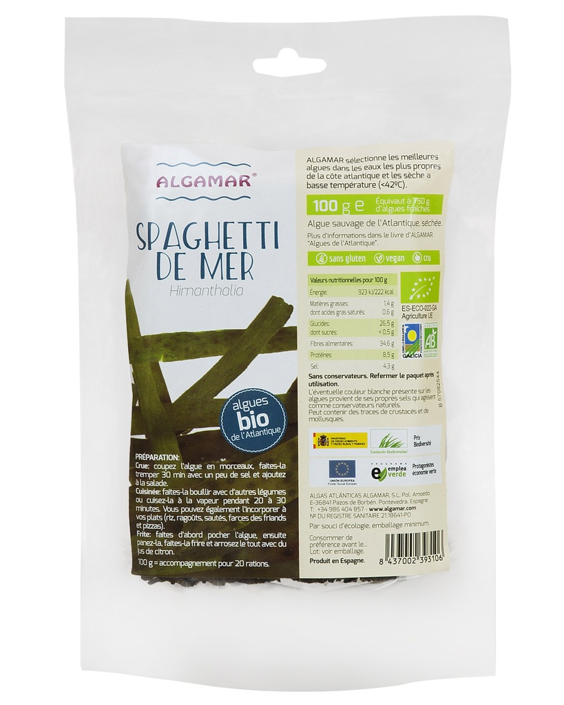 Algue spaghetti de mer BIO 10 x 50 gr