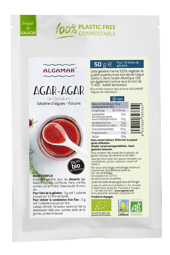 Agar-Agar Atlantique flocons BIO 50 gr — Carton de 16 pces