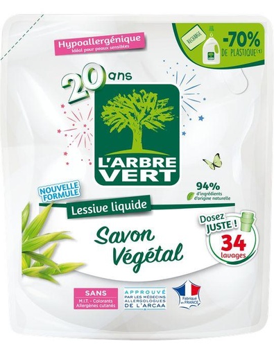 Recharge lessive liquide végétale 6 x 1,53 L - 34 lavages