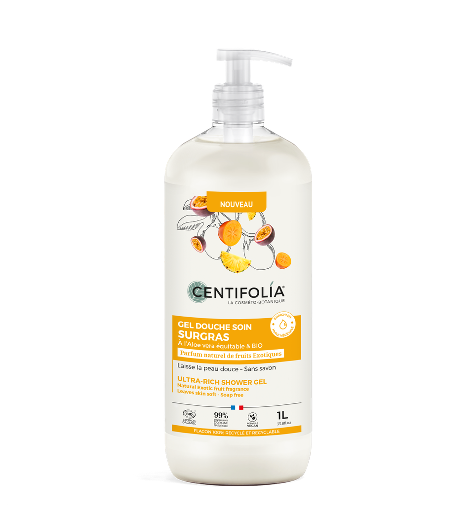 Gel douche soin surgras - Fruits exotiques BIO 1L — Carton de 9 pces