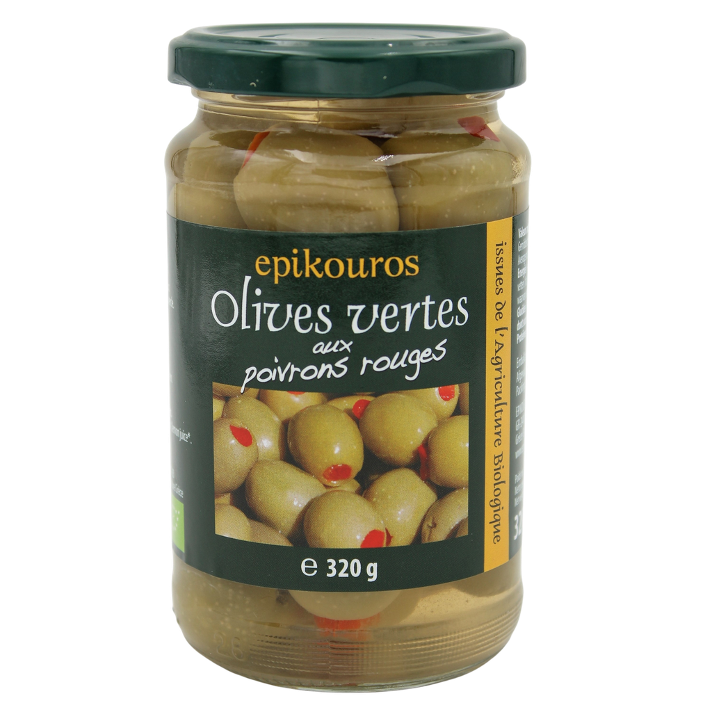 Olives vertes farcies aux poivrons rouges — Carton de 6 pces
