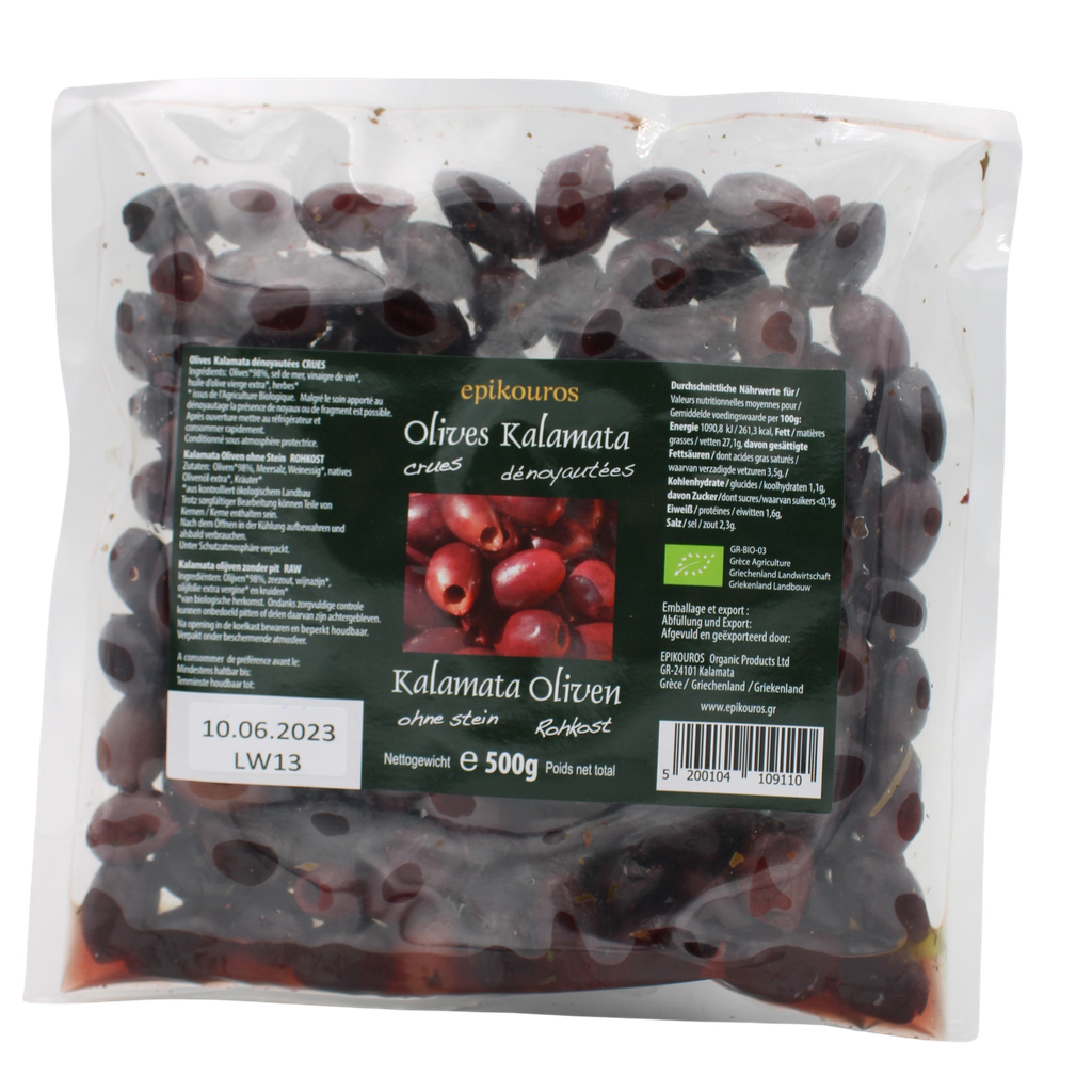 Olives Kalamata crues dénoyautées BIO 2 x 500 gr