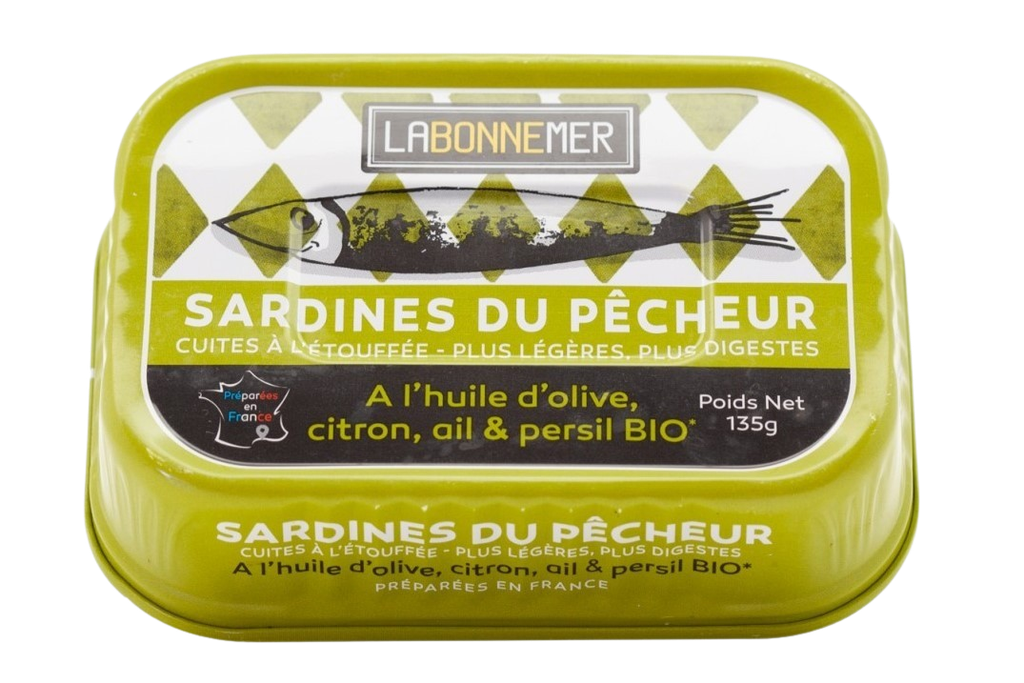 Sardines du Pêcheur, huile d'olive, citron, ail BIO 12 x 135 gr