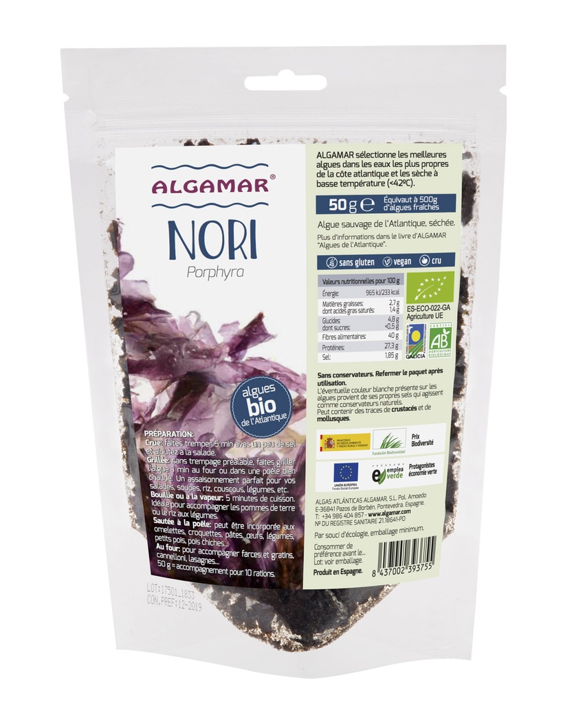 Algue NORI flocons BIO 50 gr       — Carton de 8 pces