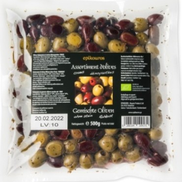 Assortiment d'olives dénoyautées crues 2 x 500 gr
