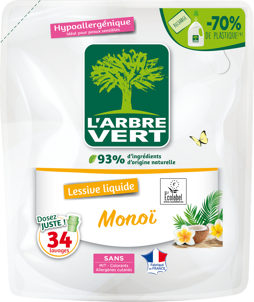 Recharge lessive liquide monoï 6 x 1,53 L - 34 lavages