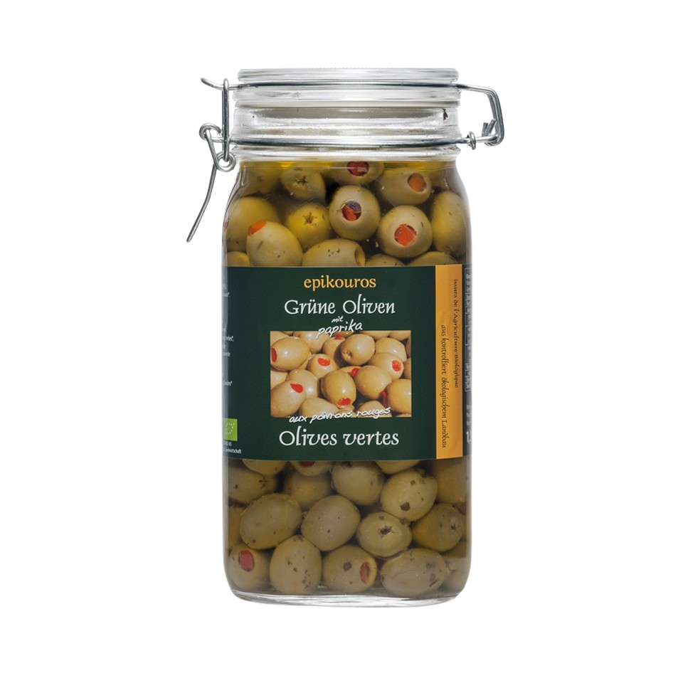 Olives vertes farcies aux poivrons rouges BIO 1,5kg