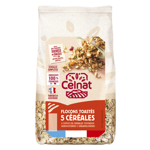 [CE4012005] Flocons 5 céréales toastés 100% France BIO 500 gr — Carton de 6 pces