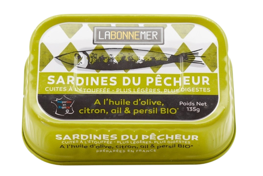 [LBM015] Sardines du Pêcheur, huile d'olive, citron, ail BIO 16 x 135 gr