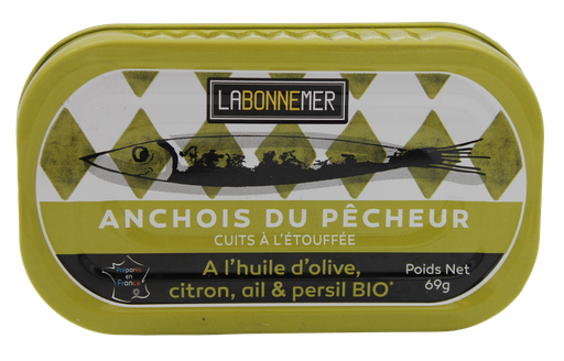 [LBM051] Anchois du Pêcheur , huile d'olive, citron, ail BIO 23 x 69 gr